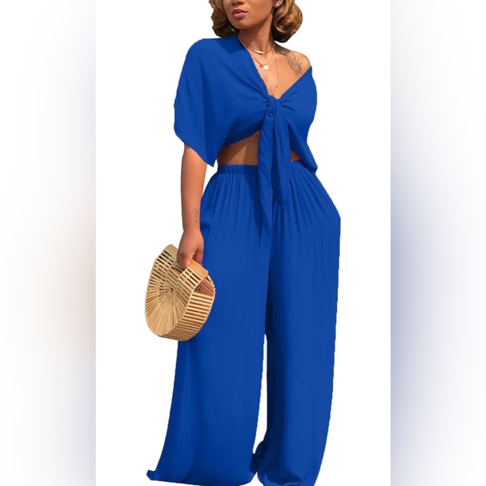 Women's 2 Piece Outfit (Crop Top & Wide Leg Pants) - EUC! - Small - Royal Blue 💙